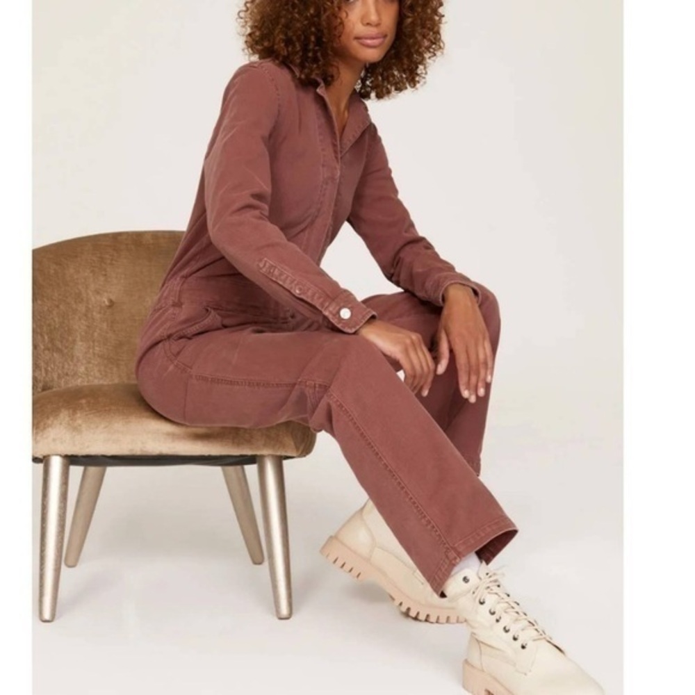 Faherty Jumpsuit Overland Denim Utility in Henna Red